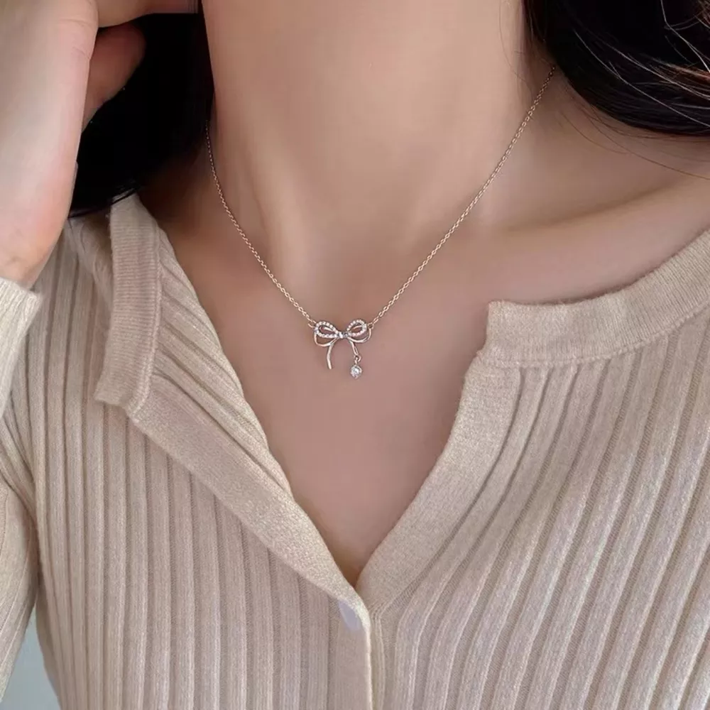 925 Sterling Silver Bowknot Pendant Necklace, image 2