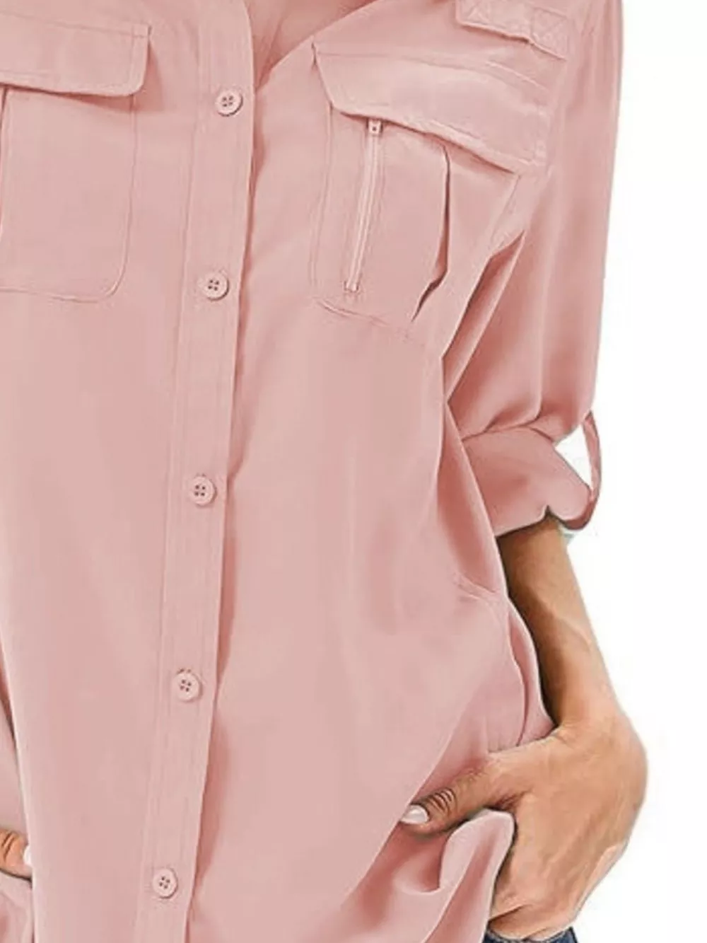 Full Size Roll-Up Sleeve Button Up Shirt Plus Size, image 16