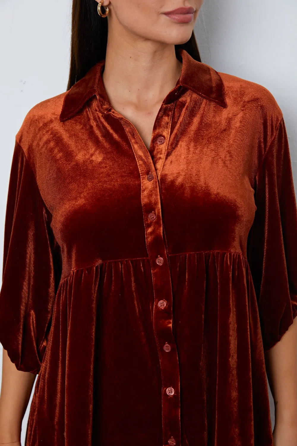 Velvet Tiered Button Up Collared Neck Shirt, image 13