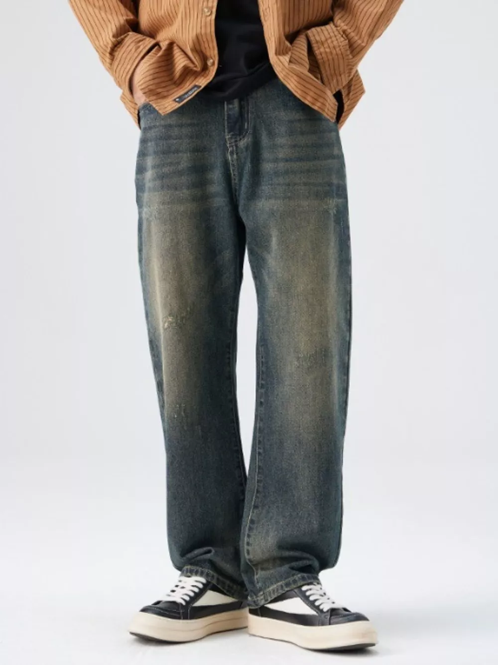 Men's Washed Wide Leg Jeans, image 2