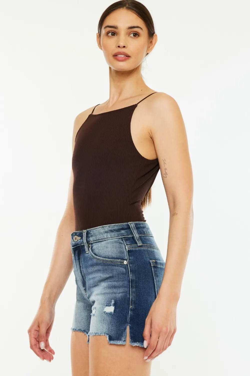 High Waist Raw Hem Denim Shorts, image 7