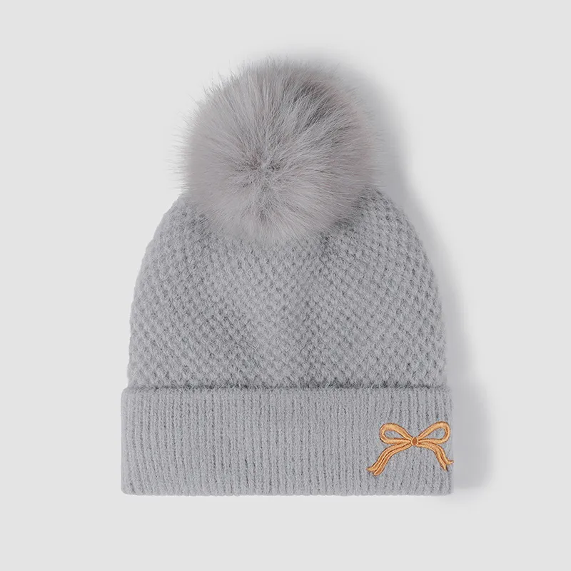 Thermal Bow Knit Hat with Pompom, image 4