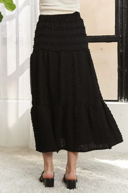 Elastic Waistband Tiered Midi Skirt, image 2