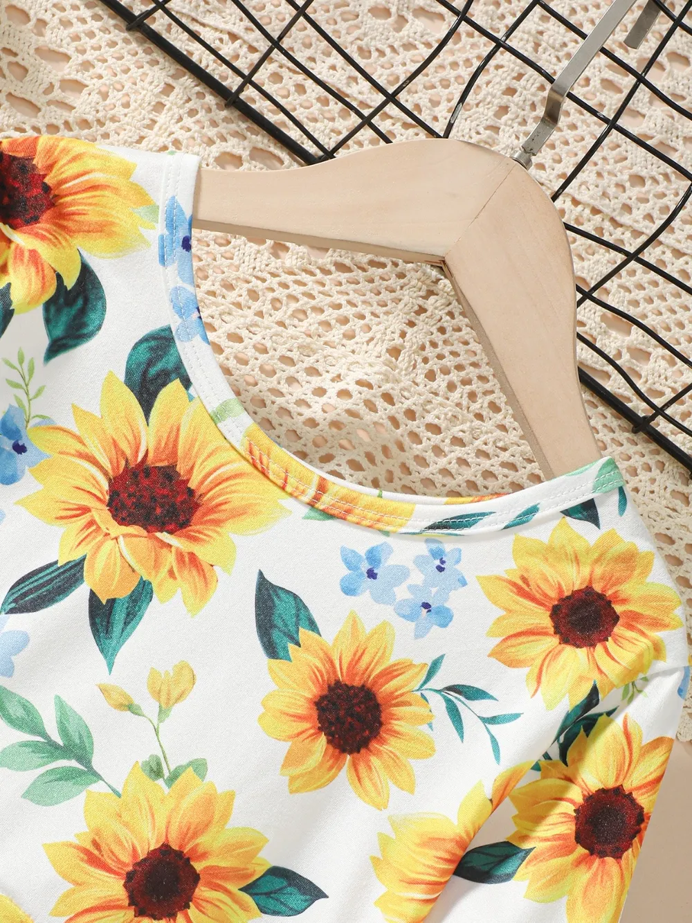 Kids Sunflower Print Round Neck Long Sleeve Dress, image 5