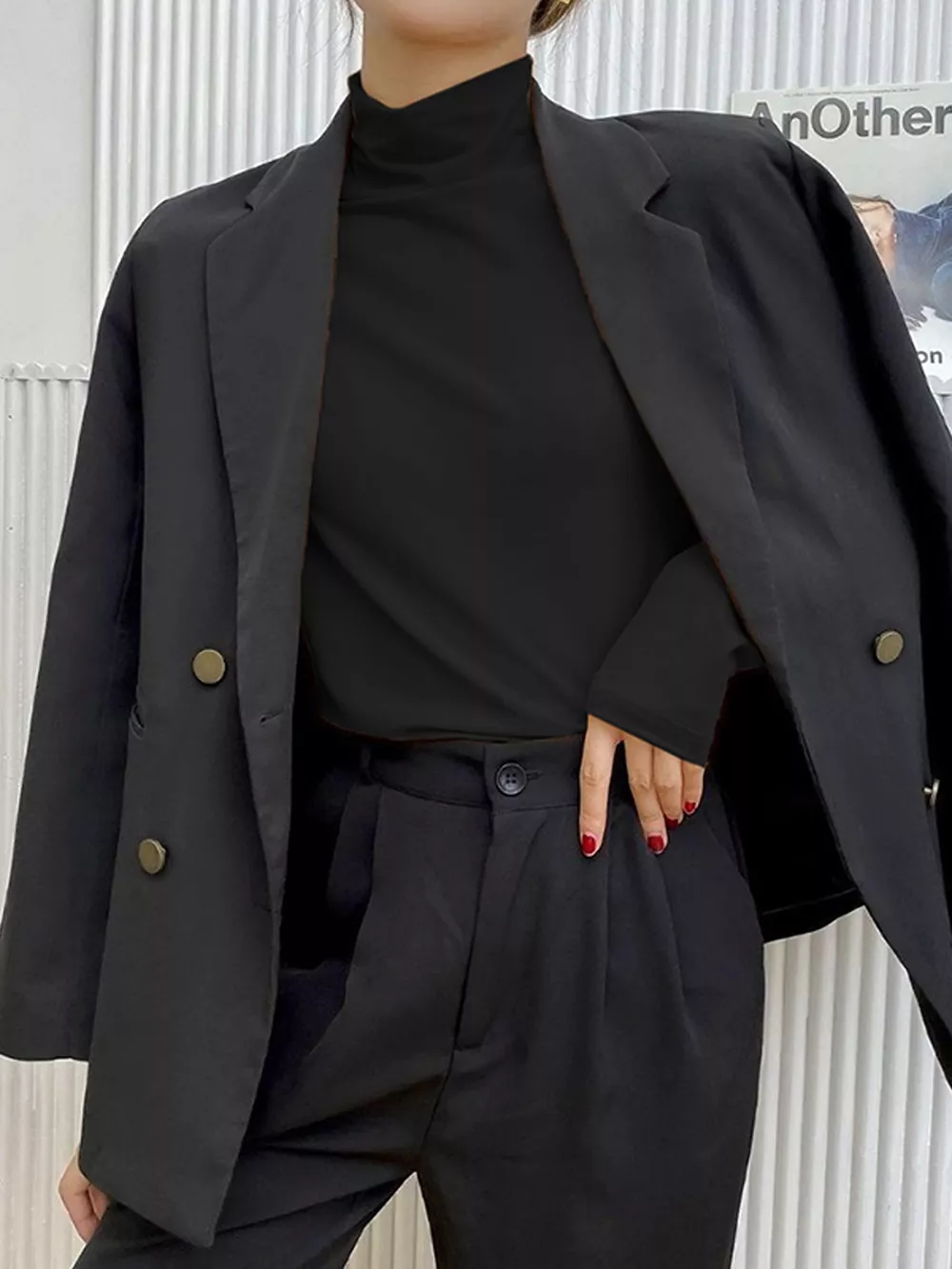 Solid Color Turtleneck Long Sleeve T-Shirt, image 8