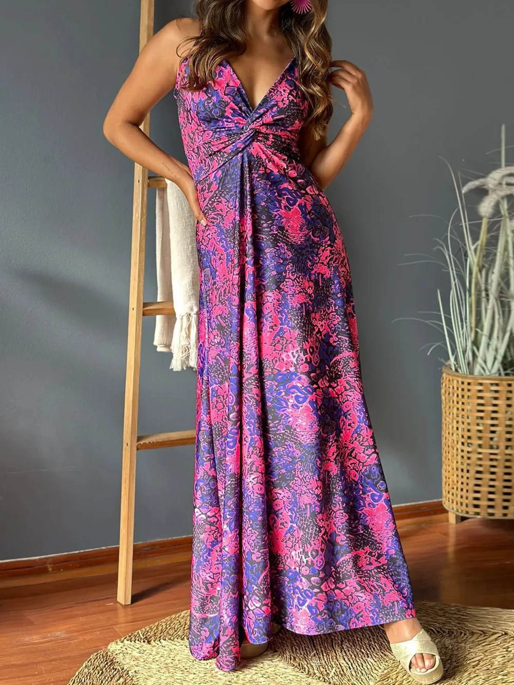 Tropical Print V-Neck Maxi Dress, image 5