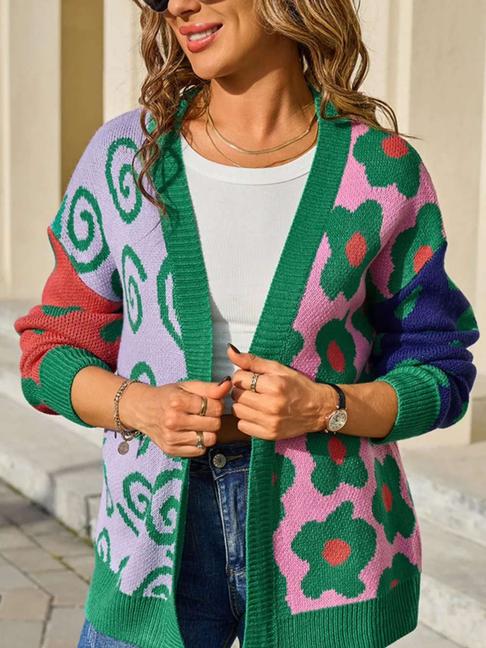 Colorful Open Front Cardigan, image 8