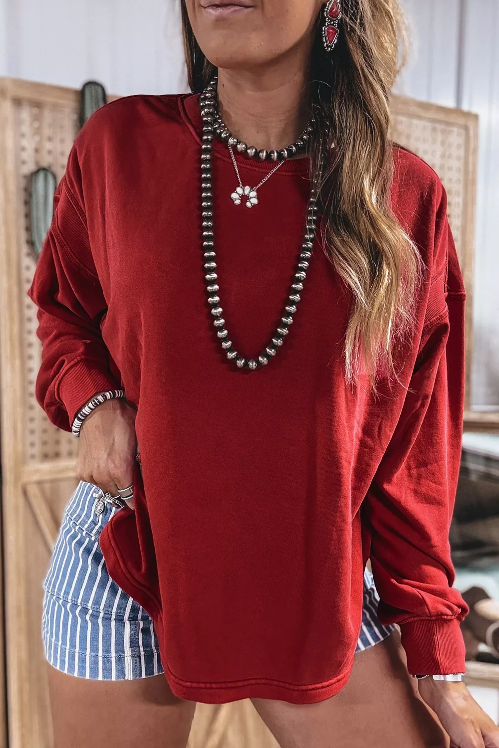 Ribbed Detail Drop Shoulder Cutout Back Sweatshirt, image 4