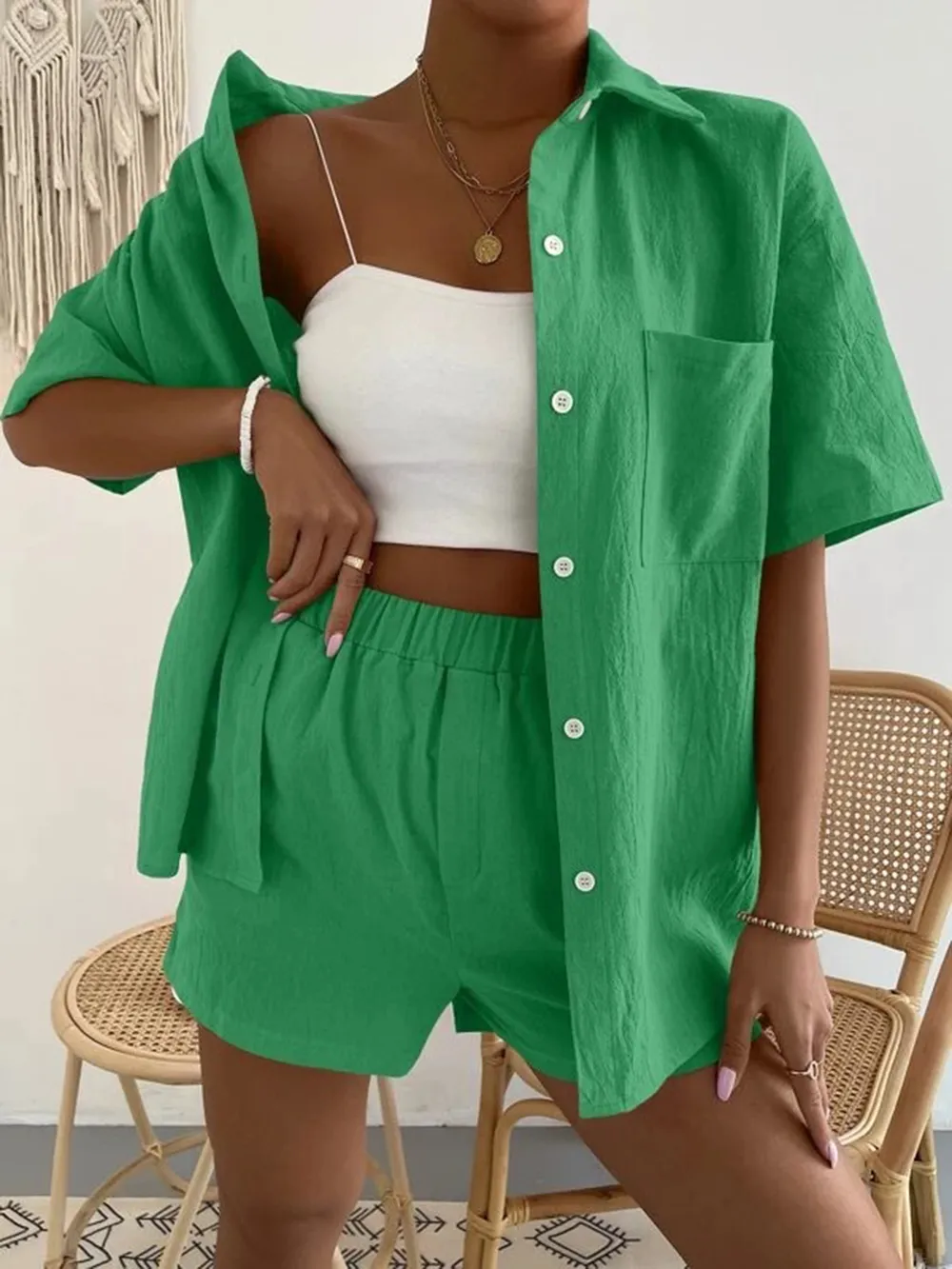 Button Up Short Sleeve Shirt and Shorts Set, image 14