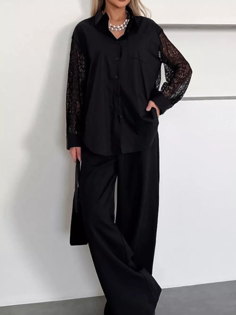 Lace Sleeve Button-Down Shirt, image 13