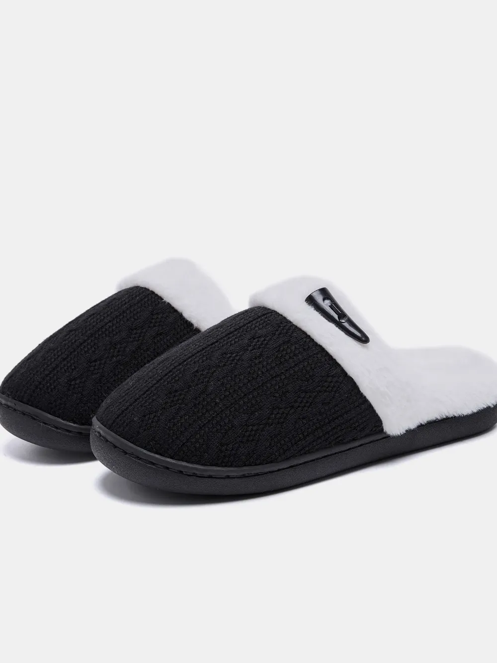 Horn Buckle Furry Texture Flat Slippers, image 20