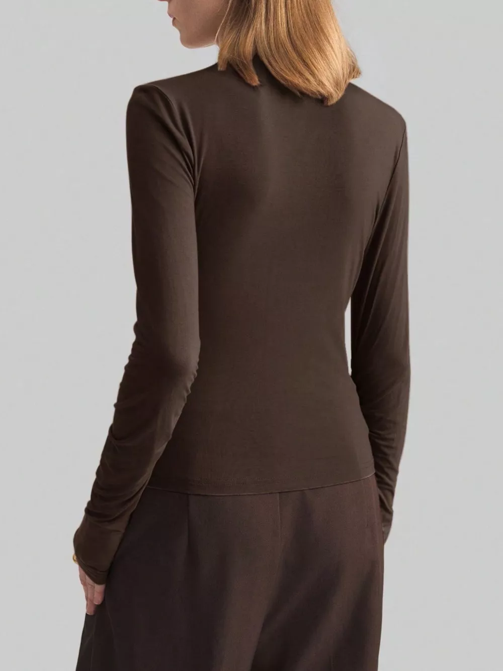 Elegant Drape Front Long Sleeve T-Shirt, image 3