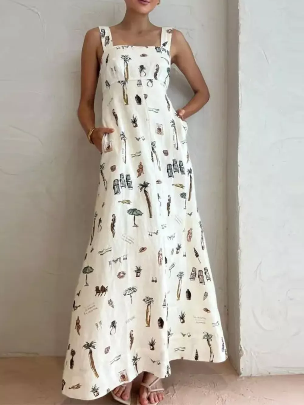 Printed Sleeveless Maxi Dress with Pockets