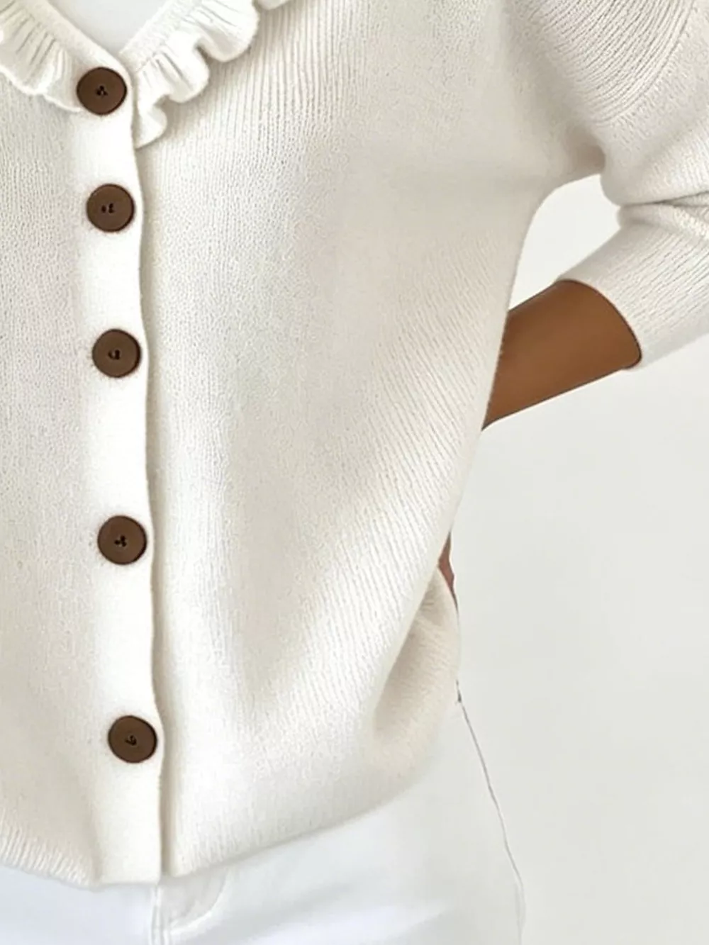 Ruffled Neckline Button-Up Cardigan, image 3