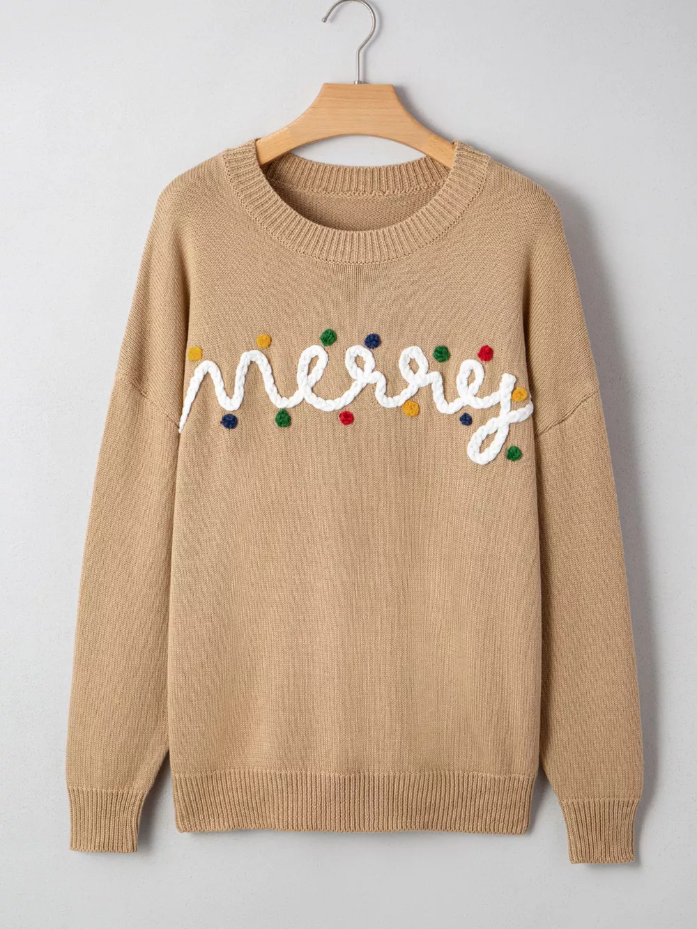 Merry Colorful Dot Detail Christmas Dolman Sweater, image 5