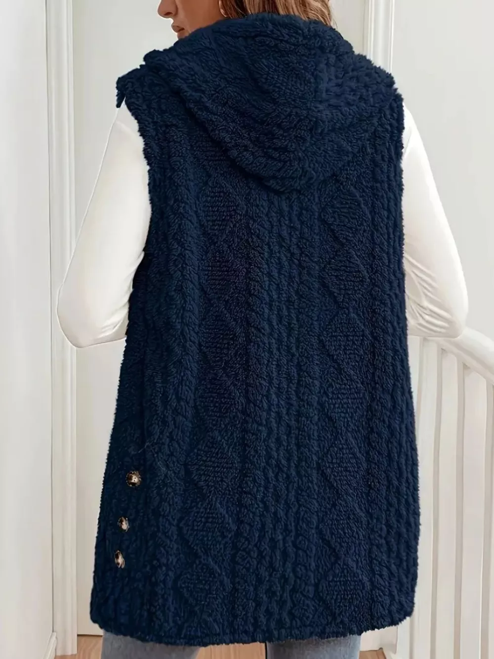 Hooded Button-Up Sherpa Vest Coat, image 13