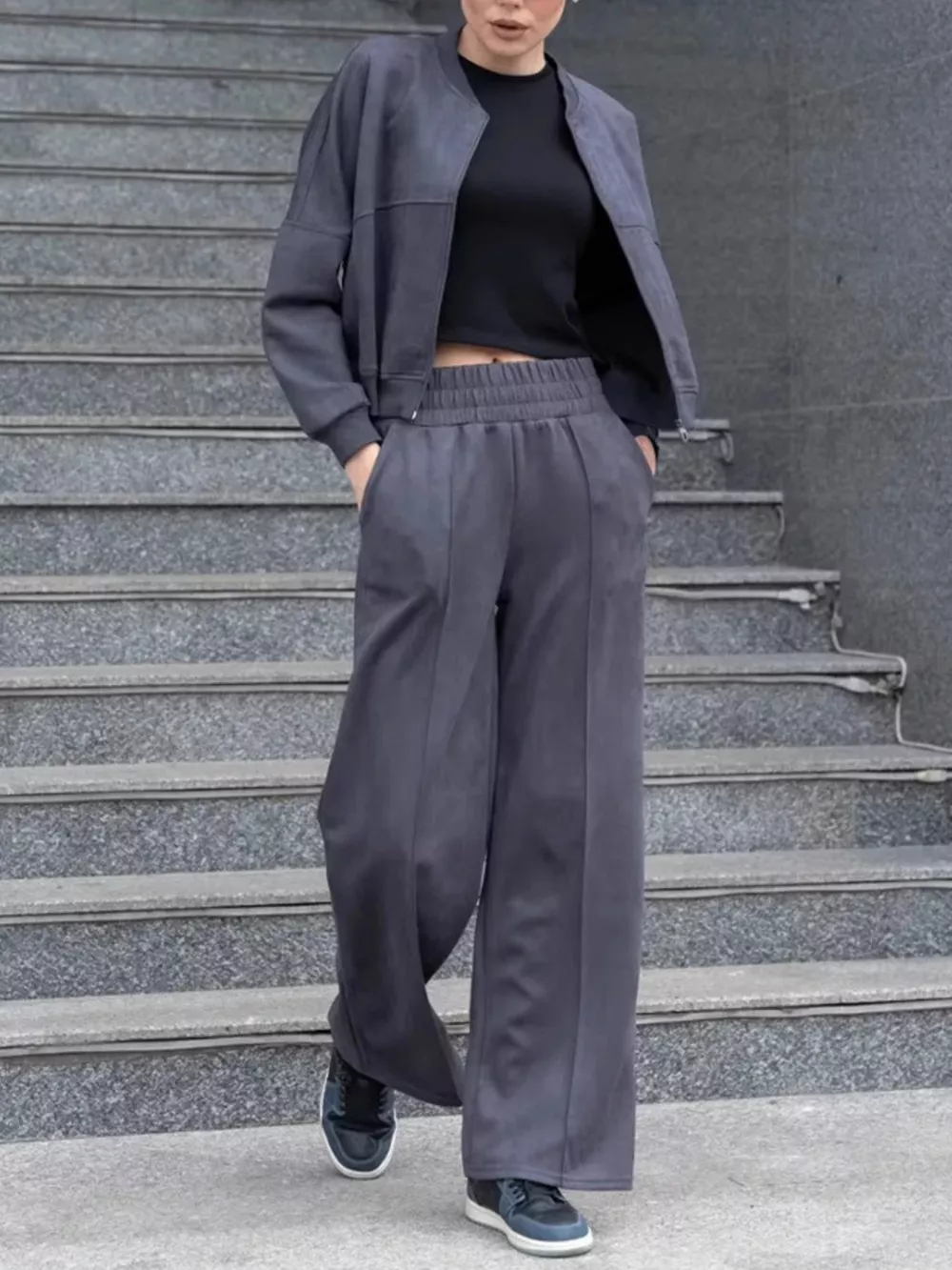 Zip Up Sweatshirt and Wide-Leg Pants Set, image 28