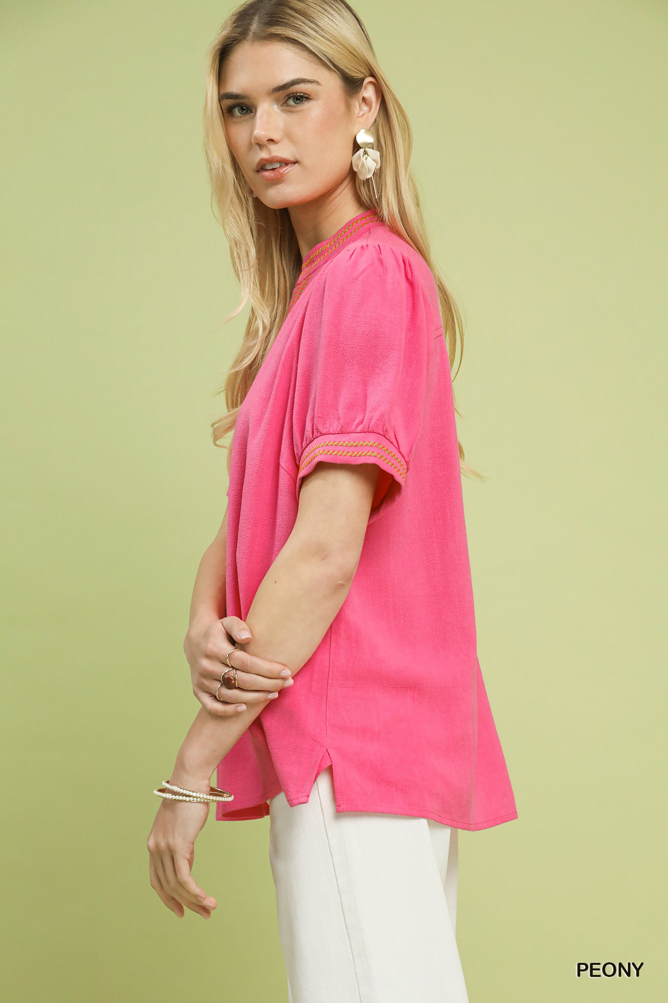 Embroidery Linen Puff Sleeve Blouse, image 2