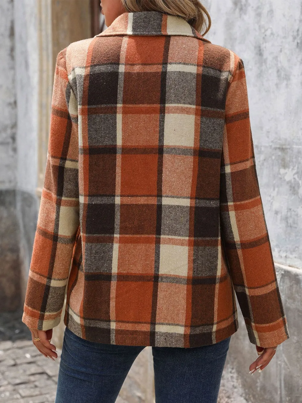 Plaid Button Down Lapel Collar Blazer, image 6