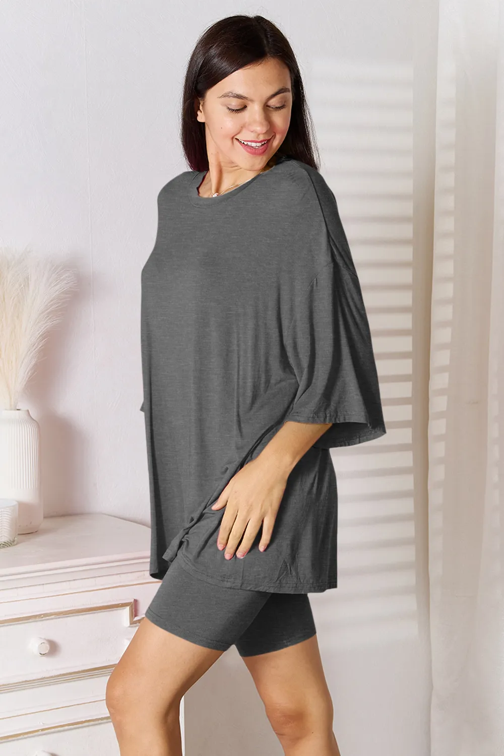 Full Size Soft Rayon Three-Quarter Sleeve Top and Shorts Set, image 26