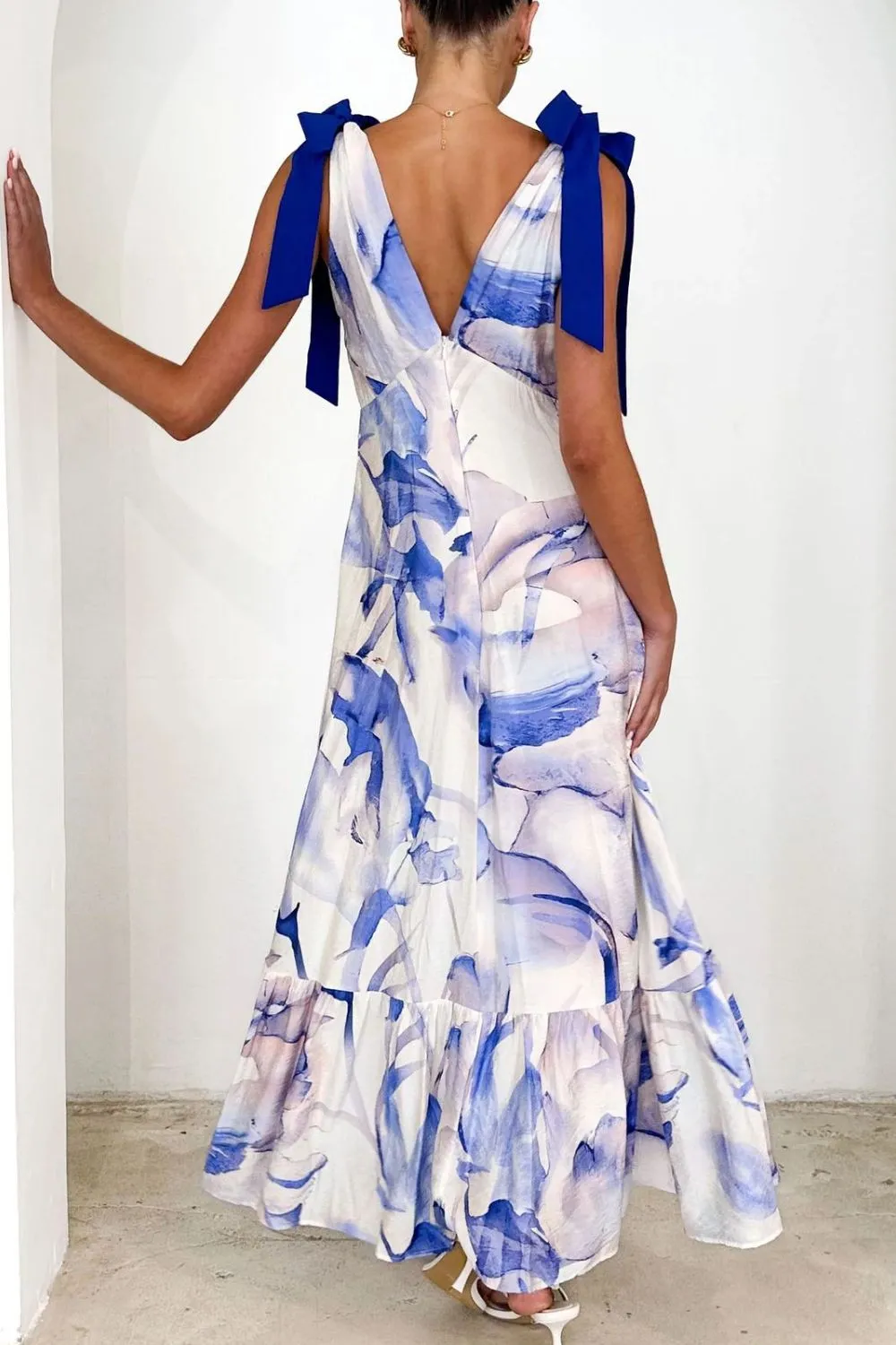 Printed V-Neck Tie Shoulder Midi Cami Dress, image 20