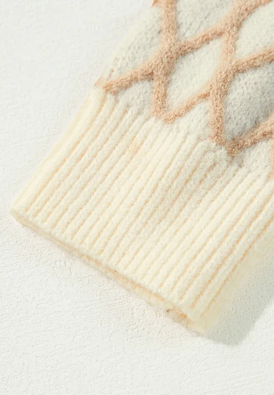 Diamond Pattern Mock Neck Long Sleeve Sweater, image 8
