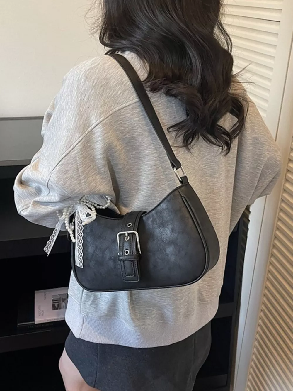 Buckle Decor Shoulder Bag