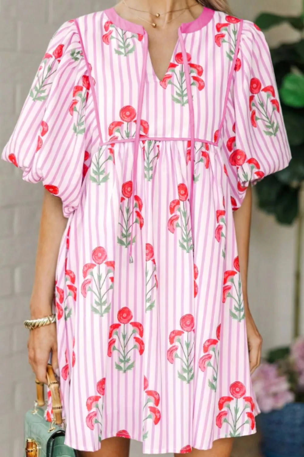 Striped Floral Print Mini Dress, image 2