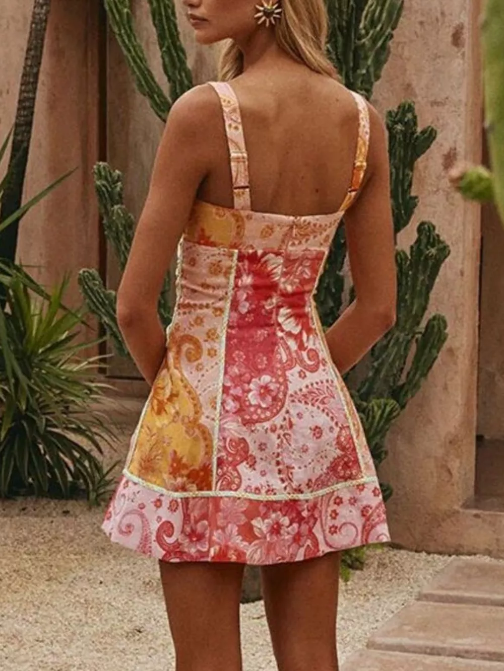Floral Print Lace-Up Mini Dress, image 3