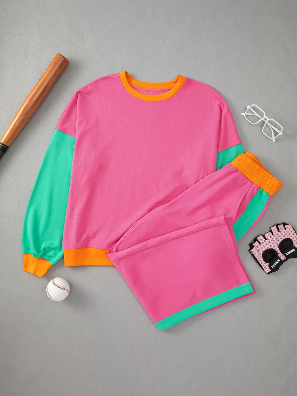 Color Block Round Neck Top and Pants Set, image 11