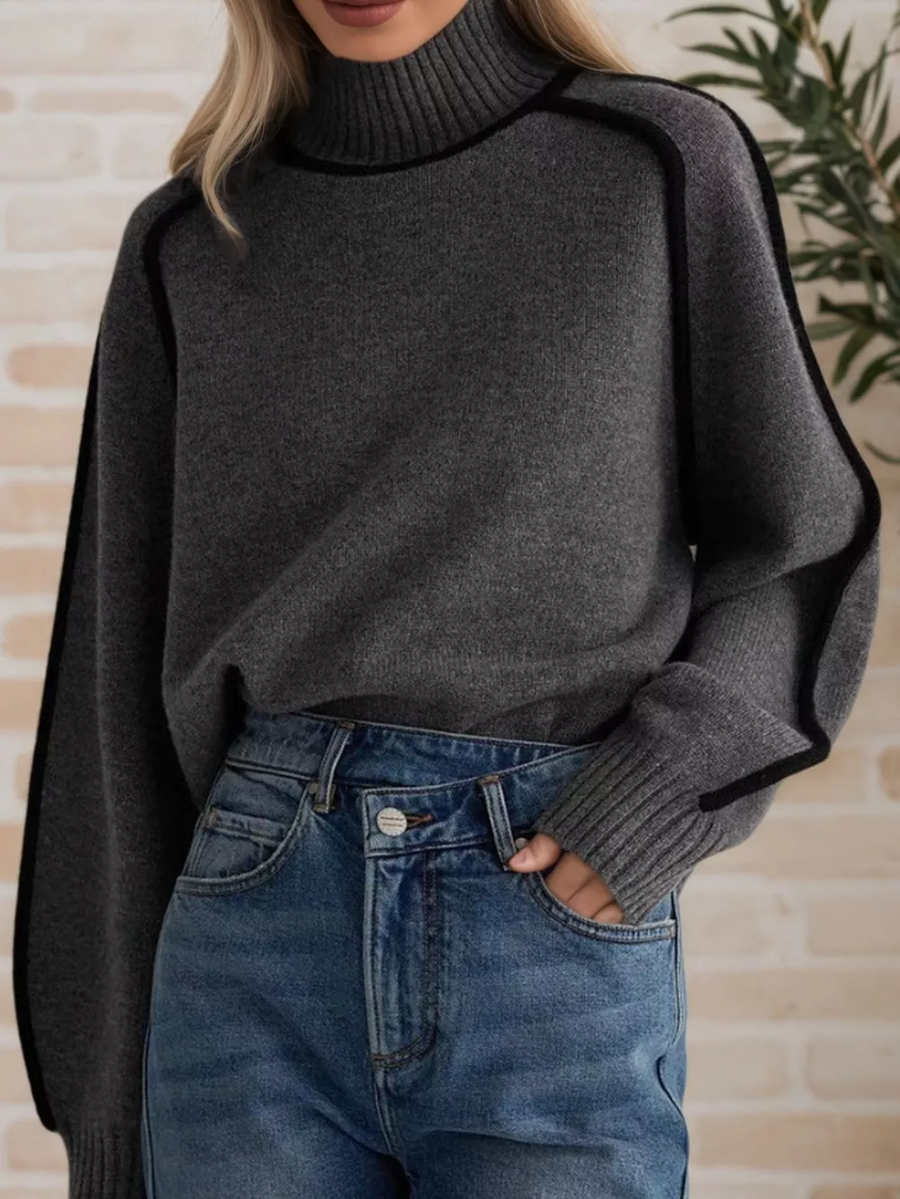 Contrast Trim Turtleneck Sweater, image 10