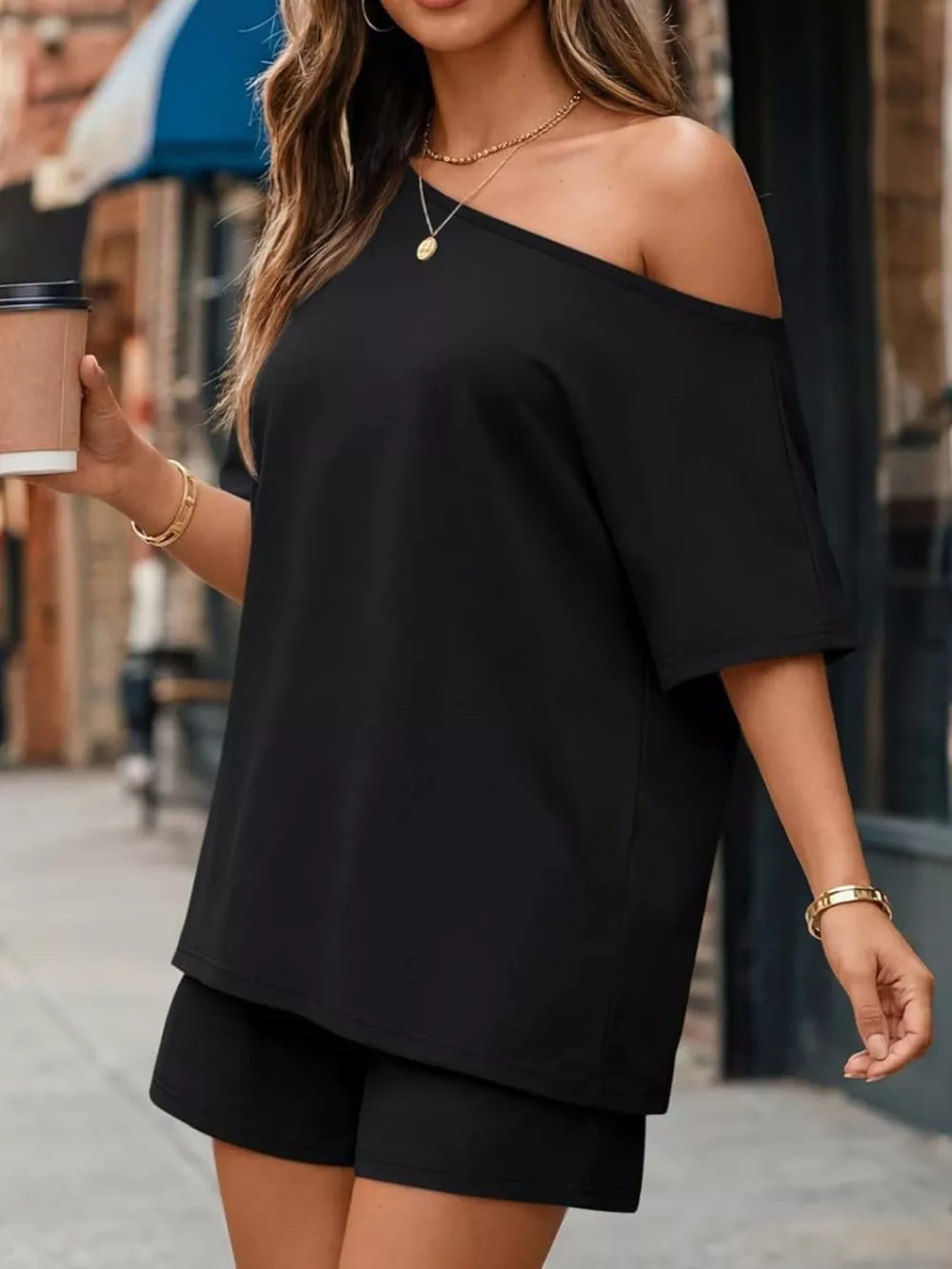 Full Size One Shoulder Top and Shorts Set Plus Size, image 9