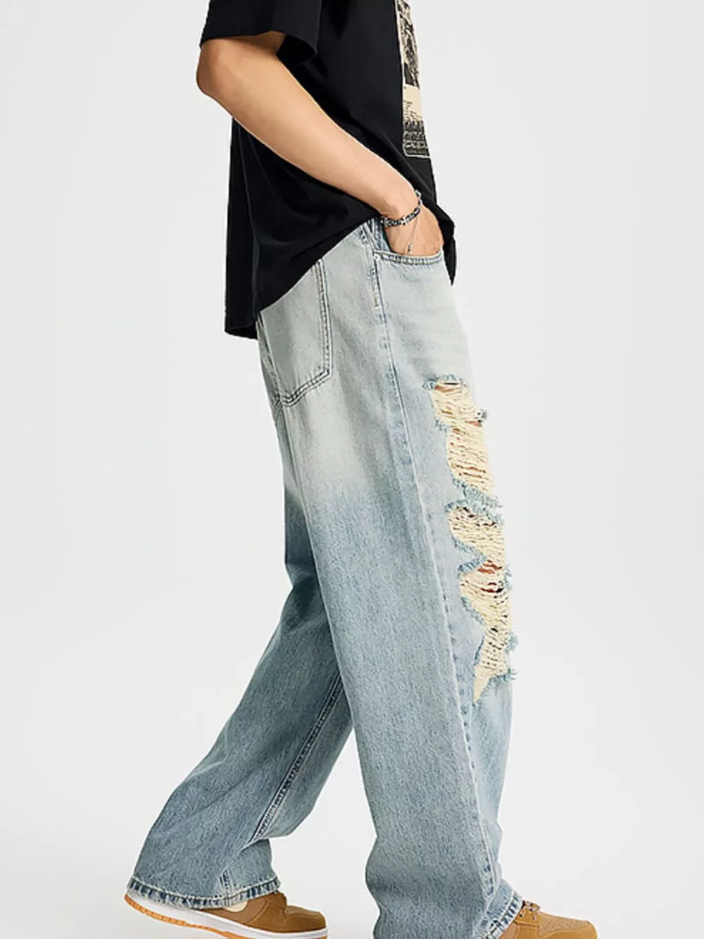 Men's Full Size Distressed Wide Leg Jeans Plus Size, image 4
