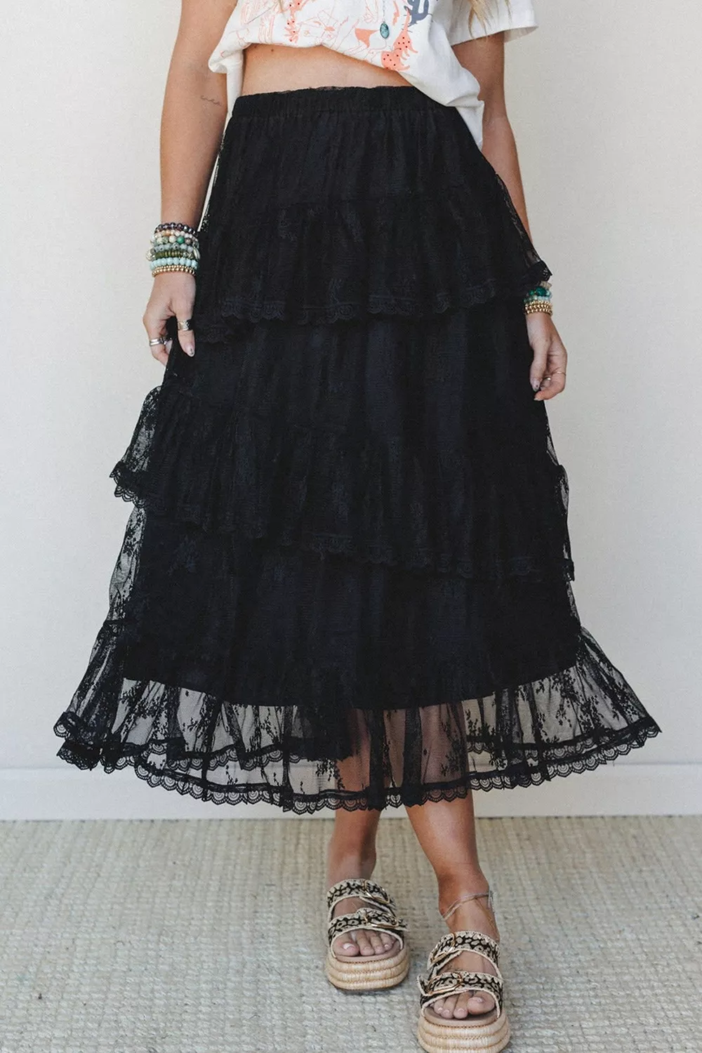 Elegant Ruffle Lace Tiered Skirt, image 2