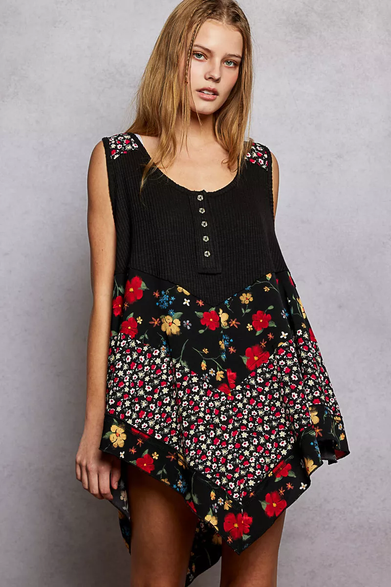 Round Neck Ribbed Tank with Woven Print Patch, image 7