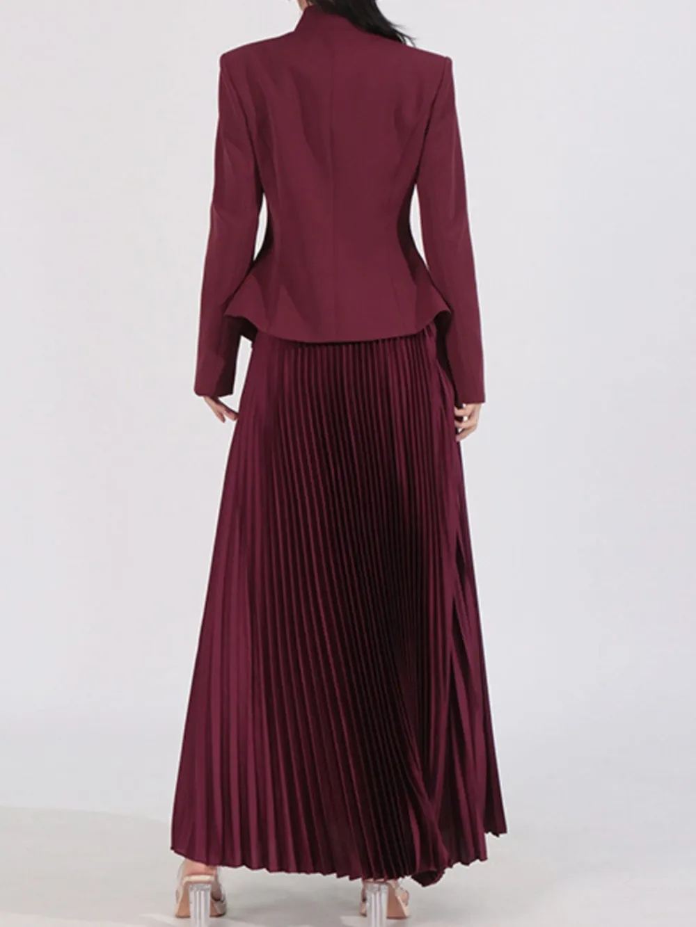 Button Up Long Sleeve Top and Pleated Skirt Set, image 6