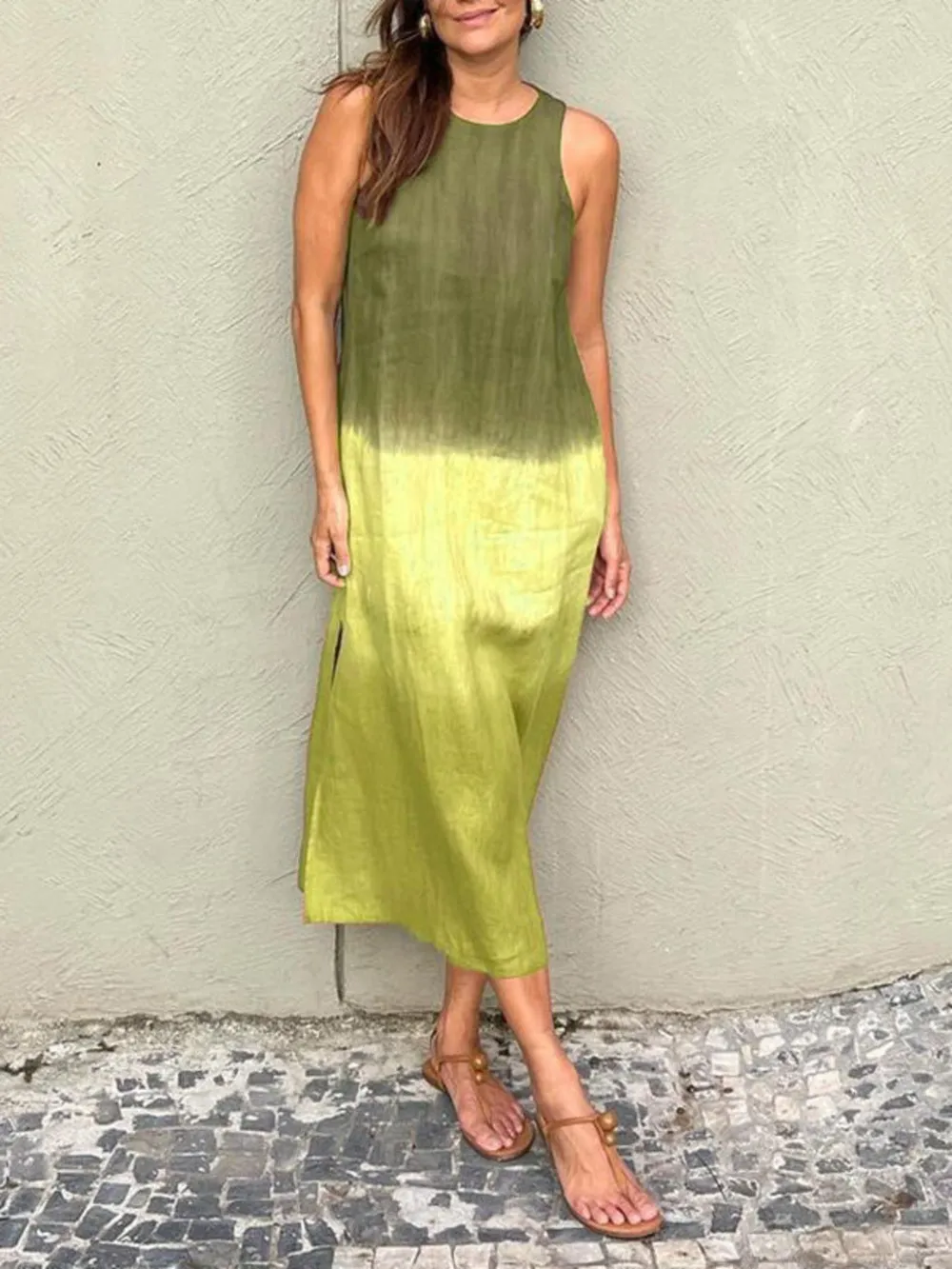 Full Size Sleeveless Gradient Tank Midi Dress Plus Size, image 20
