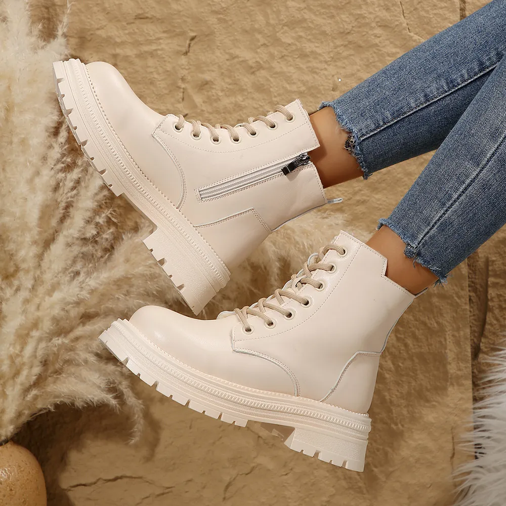 Lace Up Platform Boots with Side Zip, image 2