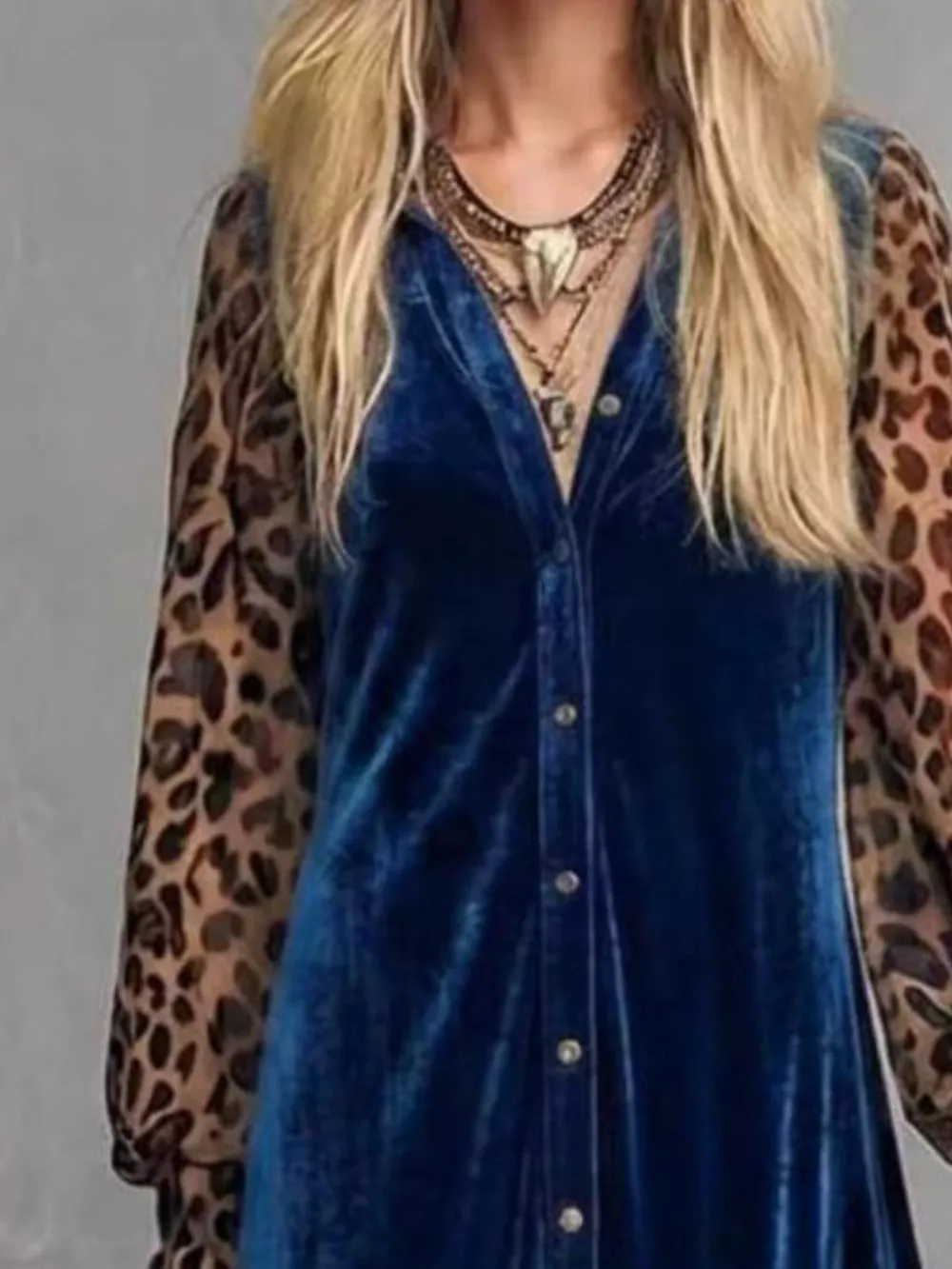 Leopard Velvet Button-Down Maxi Dress, image 2