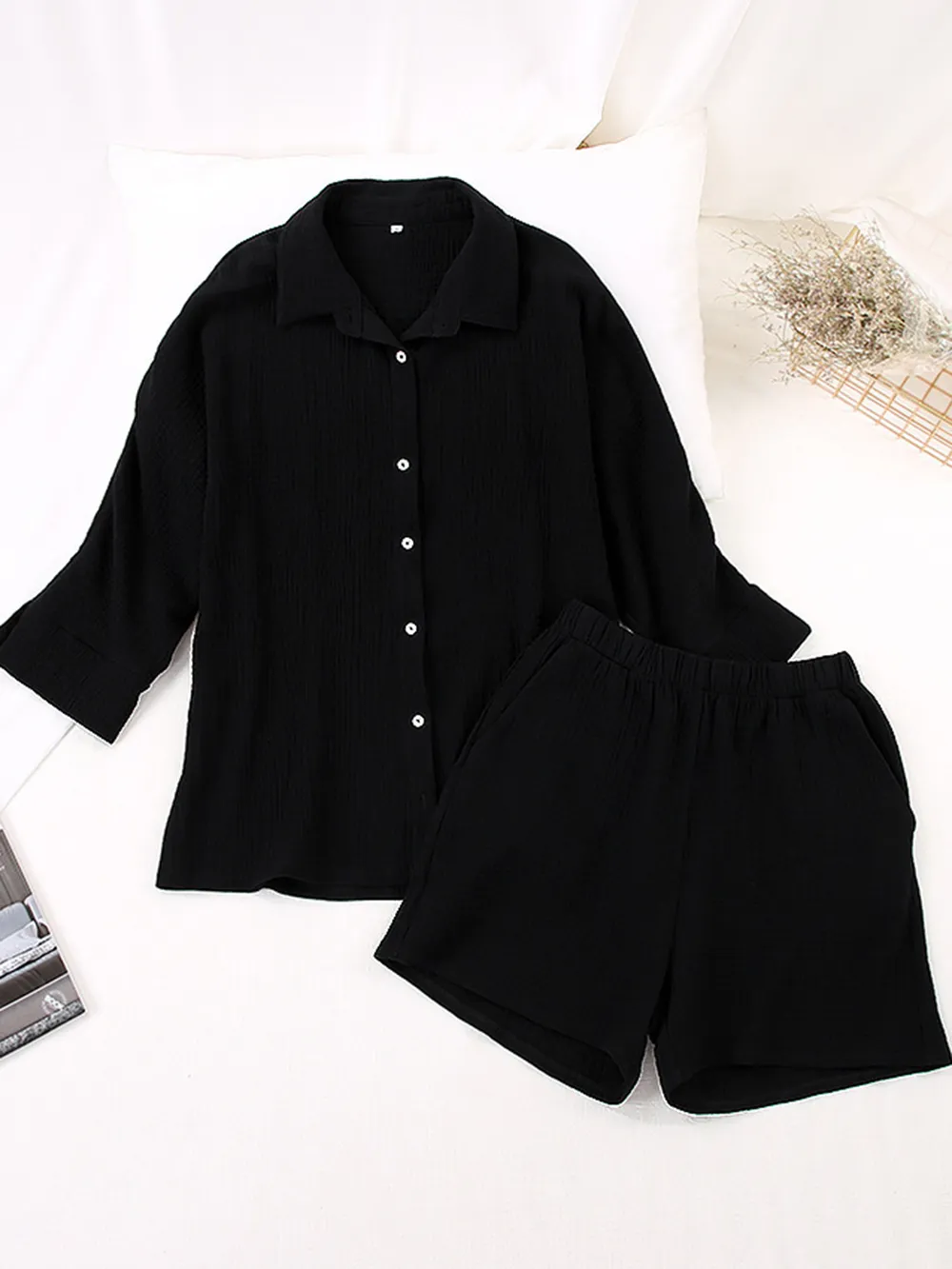 Texture Button Up Shirt and Shorts Set, image 11