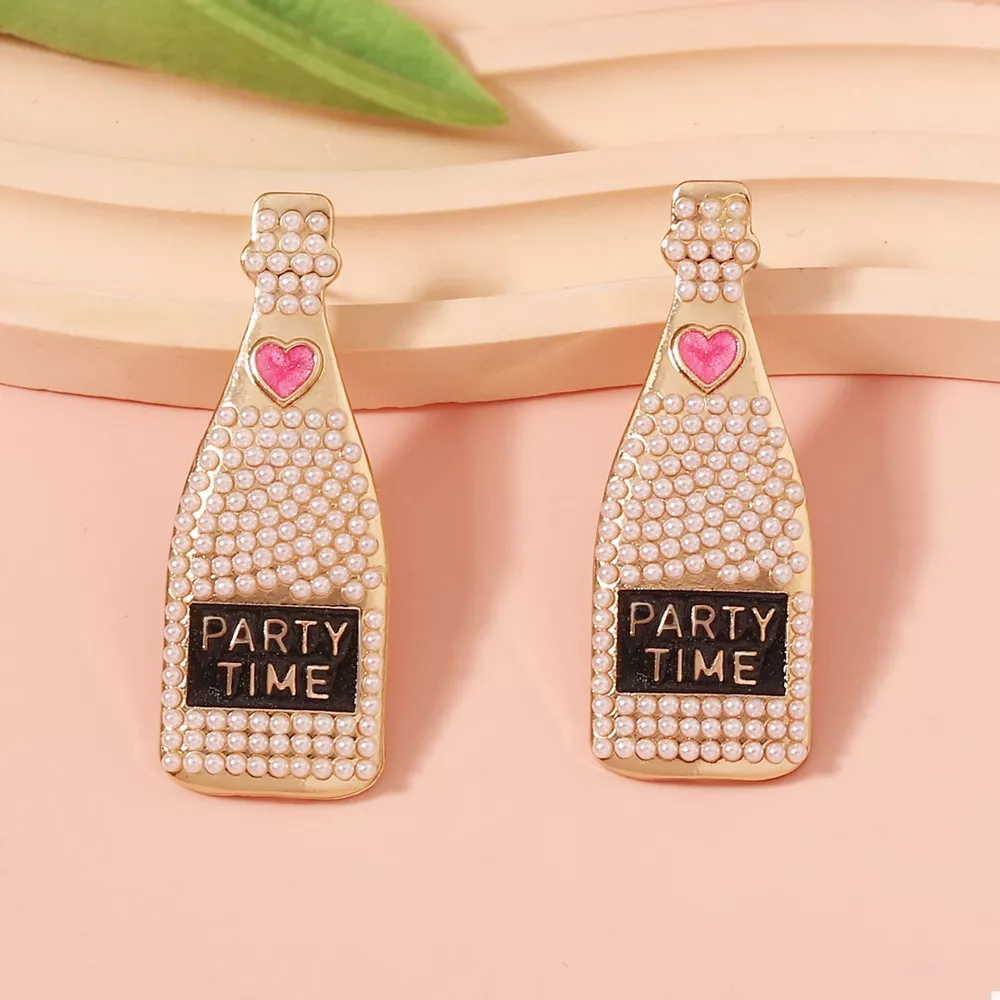 Champagne Bottle Pearl Earrings, image 3
