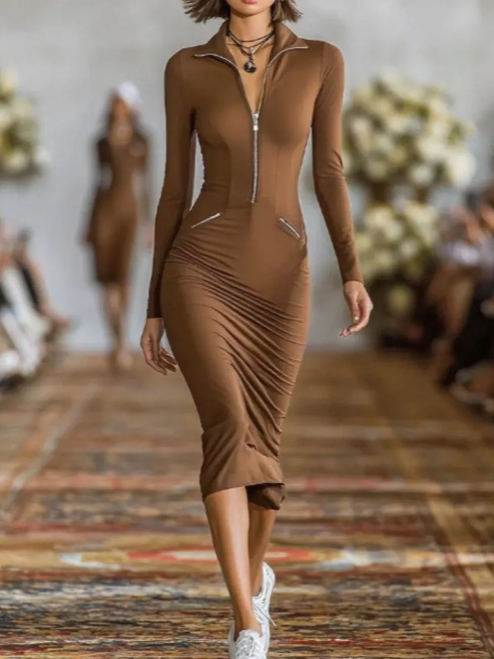 Full Size Zip-Front Bodycon Midi Dress Plus Size, image 10