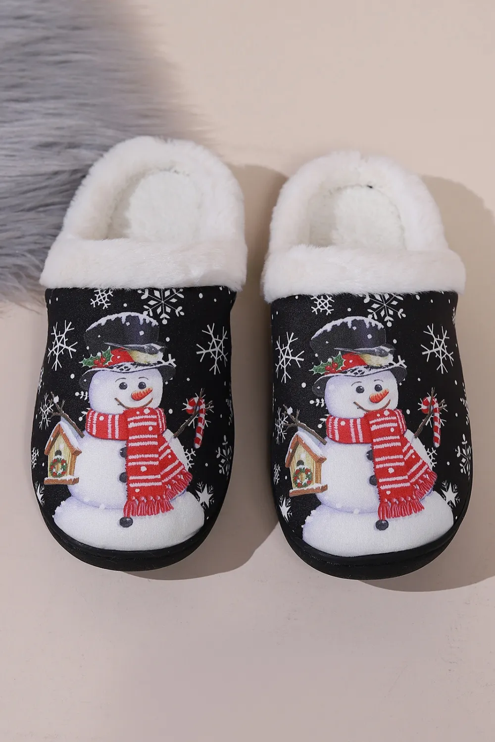 Snowman Round Toe Faux Fur Slippers, image 5
