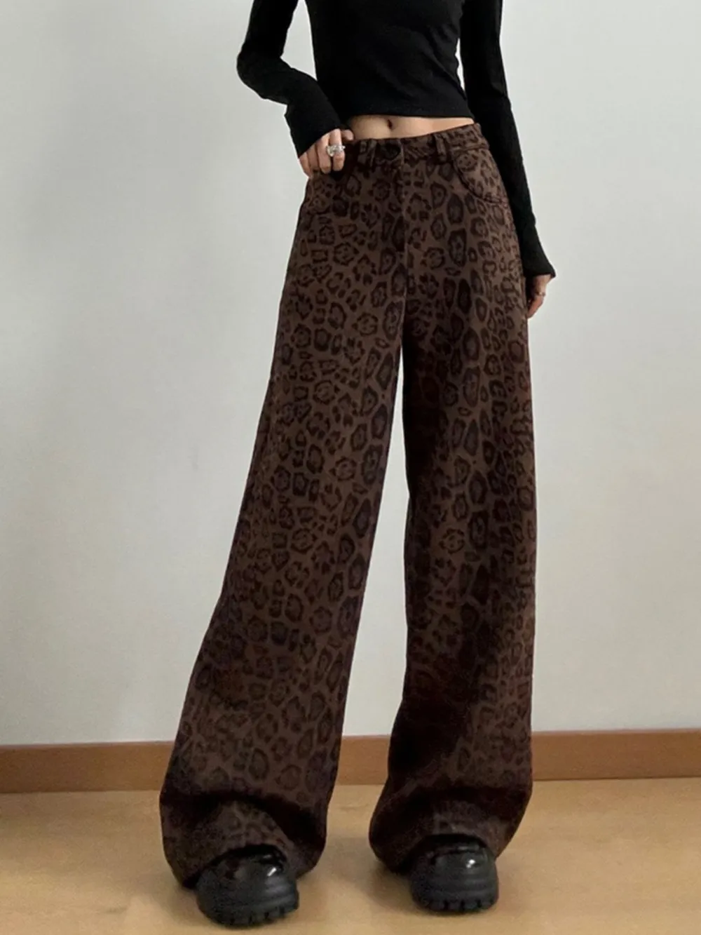 Leopard Print Wide Leg High Waist Pants, image 3