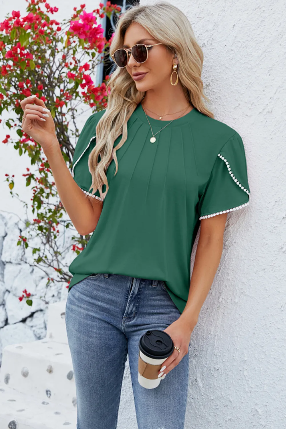 Round Neck Petal Sleeve T-Shirt, image 6