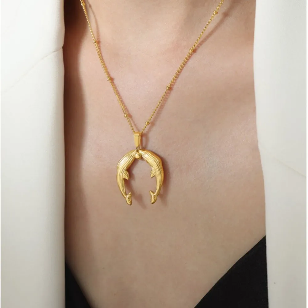 Gold Dolphin Jewelry Set with Necklace and Earrings, image 2