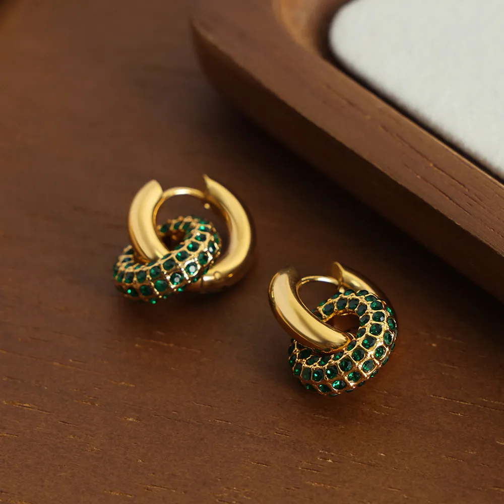 Titanium Steel Inlaid Zircon Double-Hoop Earrings, image 4