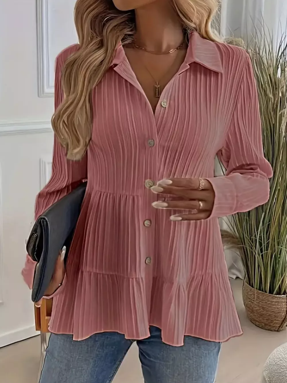 Button-Down Long Sleeve Tiered Shirt, image 26