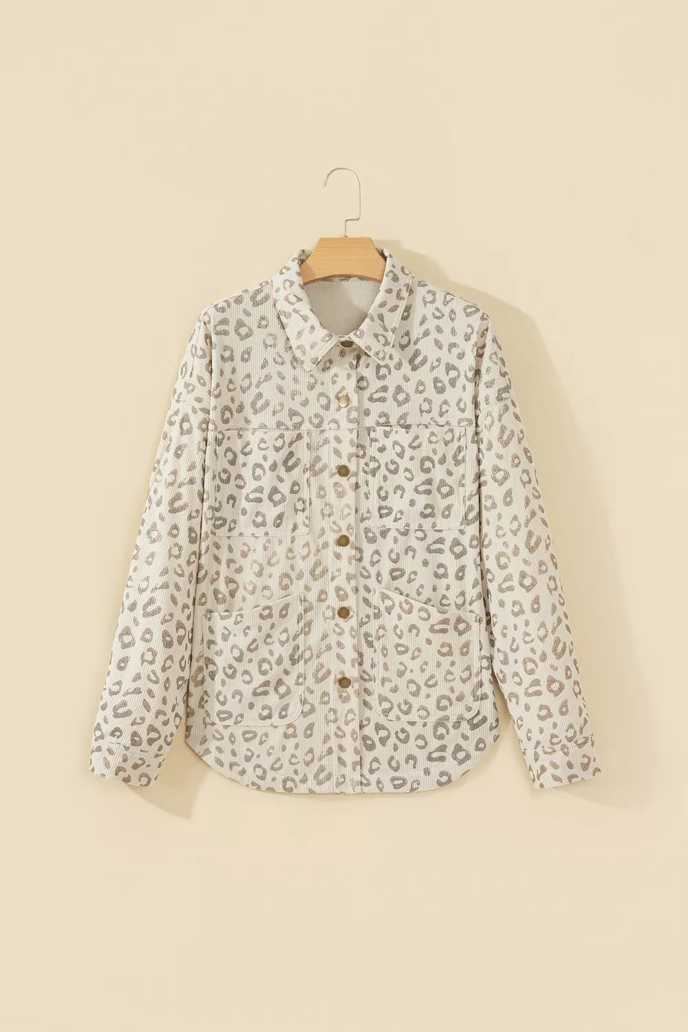 Leopard Print Corduroy Shirt Collar Long Sleeve Regular Fit Jacket, image 9