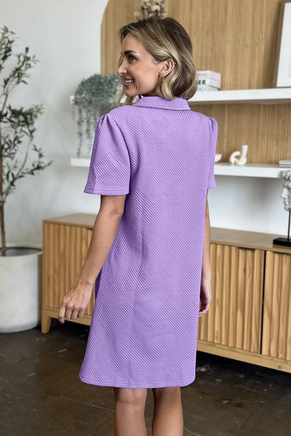 Full Size Texture Collared Neck Short Sleeve Dress, image 22